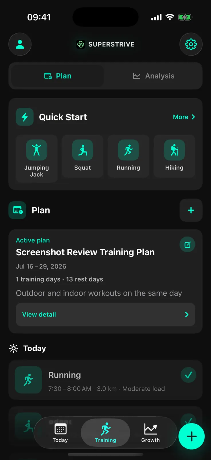 Training: plans, logs, and optional camera workouts