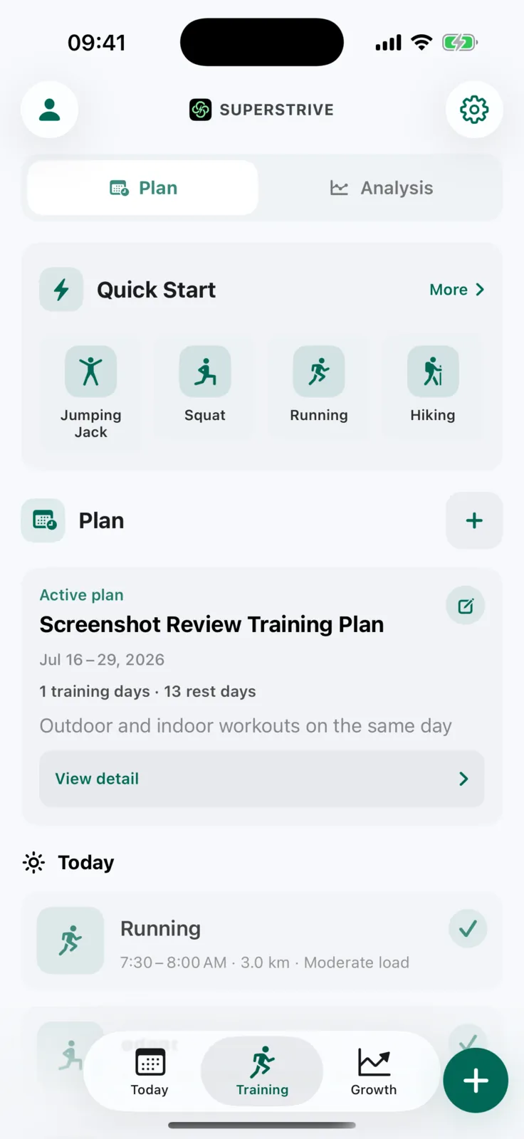 Training: plans, logs, and optional camera workouts